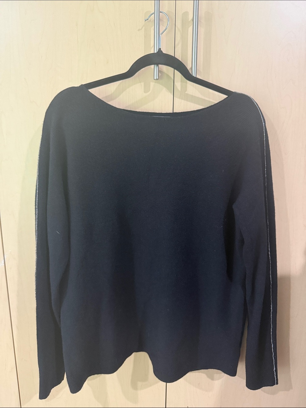 Off-the-Shoulder Black Sweater with Contrast Stripe